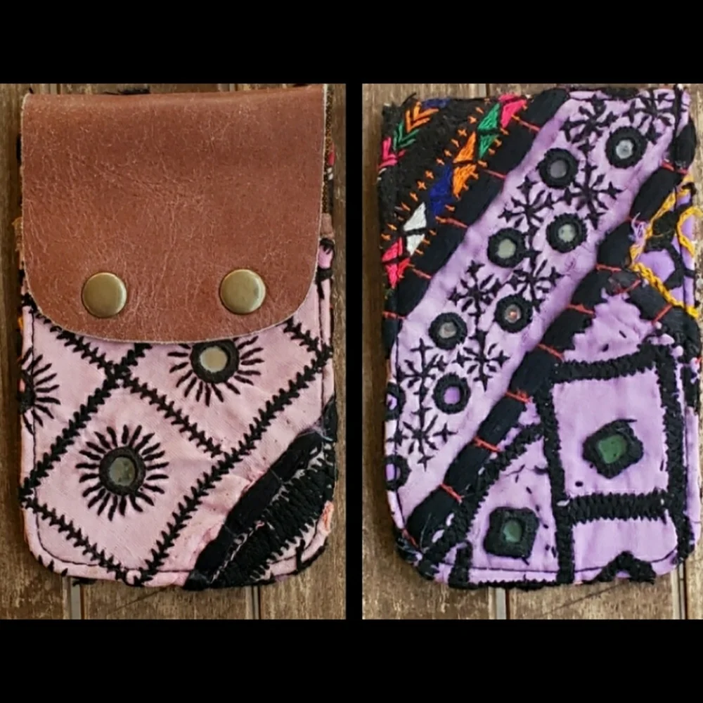 🪬🍄 Free People Boho Embroidered Repurposed vtg banjara hippie Wallet card case